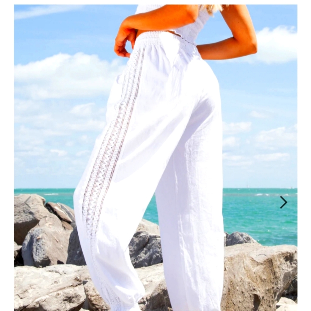 Linen joggers crochet on side pants